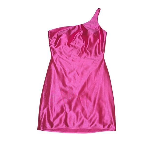 Alyce Paris One-Shoulder Sheath Hot Pink Mini Dress - Picture 3 of 8